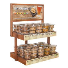 Light Wood 2-Layer Packaged Dried Nuts Display, Counter Top Advertising Supermarket Nuts Display